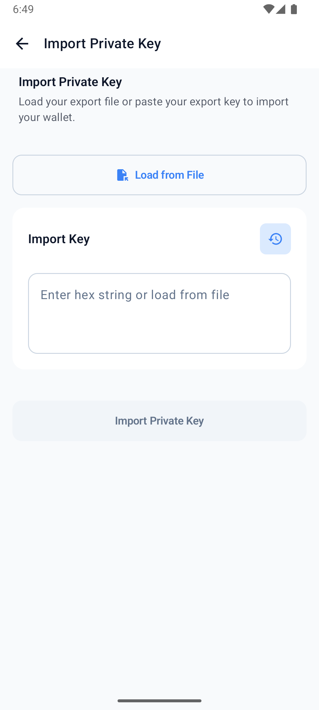 Import screen