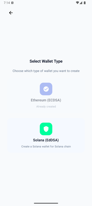 Wallet type selection